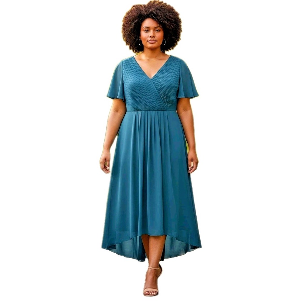 Special‎ Occasion Midi Dress Womens Size 16 Teal Hi-Low Hem Ever Pretty NEW NWT